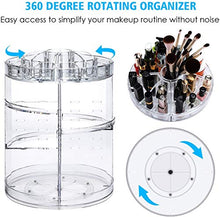 Load image into Gallery viewer, 360 Rotating Makeup Organizer, Great Clear Acrylic Cosmetic Storage Display in Vanity Bathroom and Dresser, Large and Tall for Skincare Cream, Perfume, Lotion and More ( 3 Removable Lipstick Racks )
