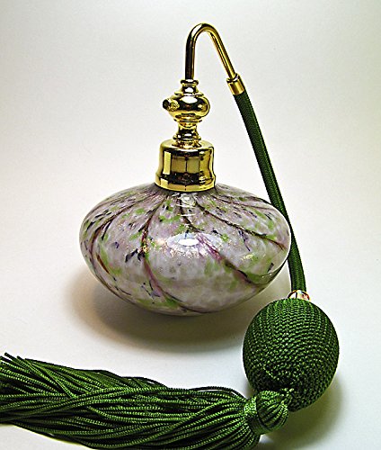 Alice-Aliya Perfume Atomizer Bottle in Crystal Glass and Perfume Cologne Refillable with Green Squeeze Bulb and Tassel Spray Mounting.