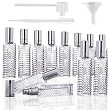 Load image into Gallery viewer, YU FENG 12pcs Engraved Taj Mahal Style Clear Glass Atomizer Spray Bottles Empty Refillable for Perfume Essential Oil,Packed with Funnels Pipettes Dispensers
