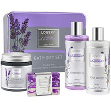Load image into Gallery viewer, Father&#39;s Day Gift - Jasmine Lavender Bath and Body Gift Set, Luxury Bath Essentials with Shea Butter - Home Spa Kit - Dead Sea Mud Mask, Shower Gel, Body Lotion &amp; Handmade Soap in an Elegant Tin Box
