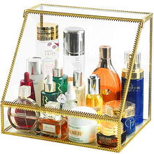 Load image into Gallery viewer, InnSweet Glass Makeup Organizer, Large Cosmetic Display Cases with Slanted Front Open Lid, Trapezoid Cosmetic and Jewelry Display Box

