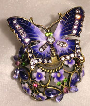 Load image into Gallery viewer, Welforth Jeweled Purple Butterfly &amp; Flower Enamel Round Crystal Perfume Bottle
