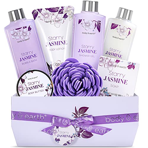 Bath Gift Set for Women - Luxurious 8 Pcs Bath Set with Jasmine Scented, Includes Bubble Bath, Shower Gel, Milk Lotion & Butter and More, Perfect Women Gifts