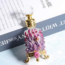 Load image into Gallery viewer, Waltz&amp;F Peacock Frosted Glass Octagon Vintage Jeweled Perfume Bottle Empty Refillable Essential Oil Bottle12ml (Pink)
