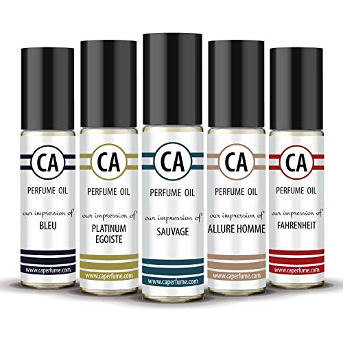 CA Perfume Designer Perfume Oil Set For Men Impression Of (Bleu, Platinum Egoiste, Sauvage, Allure Homme, Fahrenheit) Long Lasting Fragrance Body Oil 10ml x 5