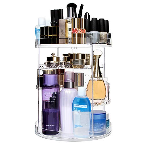 CECOLIC Makeup Organizer 360 Degree Rotating Clear Acrylic Cosmetic Storage Organizer Case, Spinning Makeup Holder Countertop Shelf for Perfume, Jewelry, Makeup Brush, Lipstick, Skincare and More