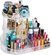 Load image into Gallery viewer, iPEGTOP Acrylic Rotating Makeup Organiser, 360 Degree Rotating Adjustable Jewelry Cosmetic Perfumes Display Stand Box, Great Capacity Make Up Storage For Dresser, Bedroom, Bathroom - Clear
