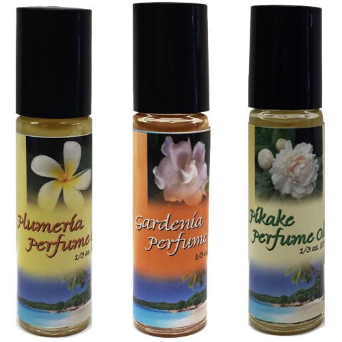Tropical Perfume ROLL-ON Trio - Plumeria, Gardenia and Pikake (Jasmine)