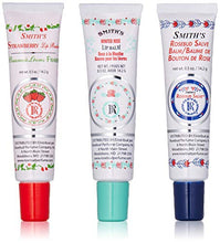 Load image into Gallery viewer, Rosebud Perfume Co. Tube 3 Pack: Smith&#39;s Rosebud Salve + Smith&#39;s Strawberry Lip Balm + Smith&#39;s Minted Rose Lip Balm
