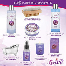 Load image into Gallery viewer, Relaxing Lavender Spa Bath Gift Baskets for Women-Girls, Christmas, Birthday, Bath and Body Set-Kit Includes Candle, Essential Oil, Body Scrub, Bath Salt, Body Lotion, Shower Gel and Body Scrub Brush
