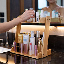 Load image into Gallery viewer, GOBAM Makeup Organizer, Cosmetic Storage Display Shelf with 2 Layers, Assemble Easily, Fits Different Cosmetics and More, Natural Bamboo
