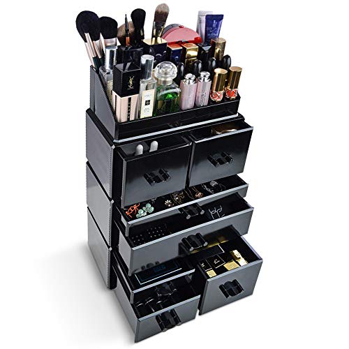 InnSweet Makeup Organizer Acrylic Cosmetic Storage Drawers and Jewelry Display Box, 4 Pieces Makeup Holders, Black