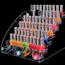 Load image into Gallery viewer, Velidy Multi-Level Nail Polishes Organizer Lipstick Holder Acrylic Display Case Shelves Perfume Spray Bottles Storage Stand Makeup Brochure Tabletop Display Stand Store Shop Rack Shelf (7 Tiers)
