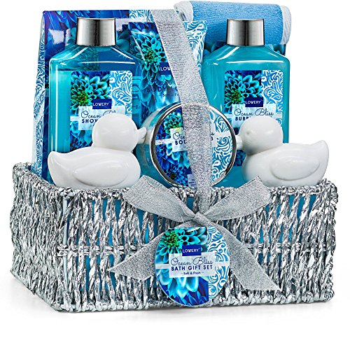 Father's Day Spa Gift Basket in Heavenly Ocean Bliss Scent - 9 Piece Bath & Body Set - Shower Gel, Bubble Bath, Salts, Lotions & more! Great Wedding, Anniversary, Birthday & Graduation Gift for Women