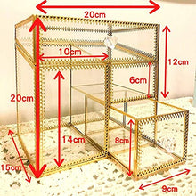 Load image into Gallery viewer, Elegant Vintage Glass Makeup Organizer - Gold Lace Perfume Cosmetic/Makeup Brushes/Lipsticks/Nail Polish Storage Holder with 3 Compartments for Bedroom, Dresser, Countertop
