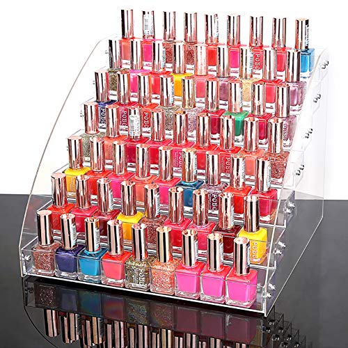 Velidy Multi-Level Nail Polishes Organizer Lipstick Holder Acrylic Display Case Shelves Perfume Spray Bottles Storage Stand Makeup Brochure Tabletop Display Stand Store Shop Rack Shelf (7 Tiers)