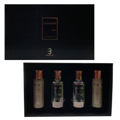 BHARARA KING 4 PCS SET FOR MEN: 3.4 EAU DE PARFUM + 5 OZ BODY LOTION+ 3.4 AFTER SHAVE + 5 OZ SHOWER GEL