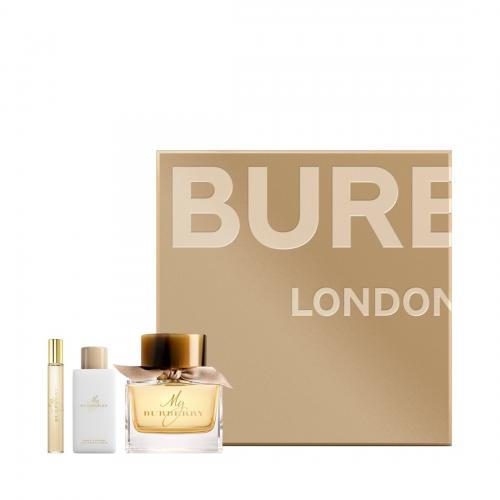 BURBERRY MY BURBERRY 3 PCS SET: 3 OZ EAU DE PARFUM SPRAY + 2.5 BODY LOTION + 0.25 OZ EAU DE PARFUM SPRAY (HARD BOX)