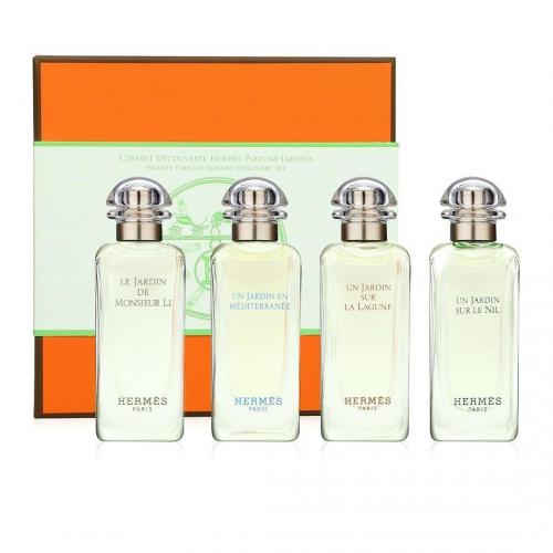 HERMES 4 PCS JARDINS DISCOVERY SET: SUR LA LAGUNE 0.25 EAU DE TOILETTE + MONSIEUR LI 0.25 EAU DE TOILETTE + SUR LE NIL 0.25 EAU DE TOILETTE + MEDITERRANEE 0.25 EAU DE TOILETTE (HARD BOX)
