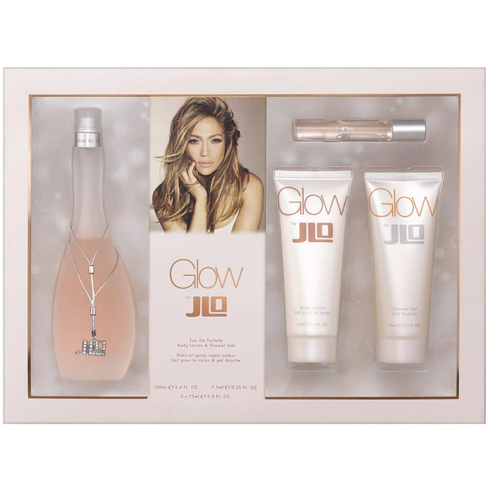 JLO GLOW 4 PCS SET FOR WOMEN: 3.4 EDT + 0.25 EDT + 2.5 B/L + 2.5 S/G