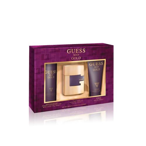 GUESS GOLD 3 PCS SET FOR MEN: 2.5 EAU DE TOILETTE SPRAY + 6.7 SHOWER GEL + 6 OZ DEODORIZING BODY SPRAY (WINDOW BOX)
