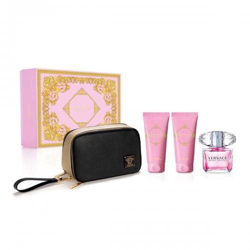 VERSACE BRIGHT CRYSTAL 4 PCS SET: 3 OZ EAU DE TOILETTE SPRAY + 3.4 BODY LOTION + 3.4 SHOWER GEL + TRAVEL BAG