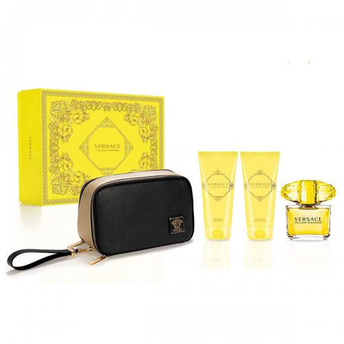 VERSACE YELLOW DIAMOND 4 PCS SET FOR WOMEN:  3 OZ EDT + 3.4 S/G + 3.4 B/L + POUCH